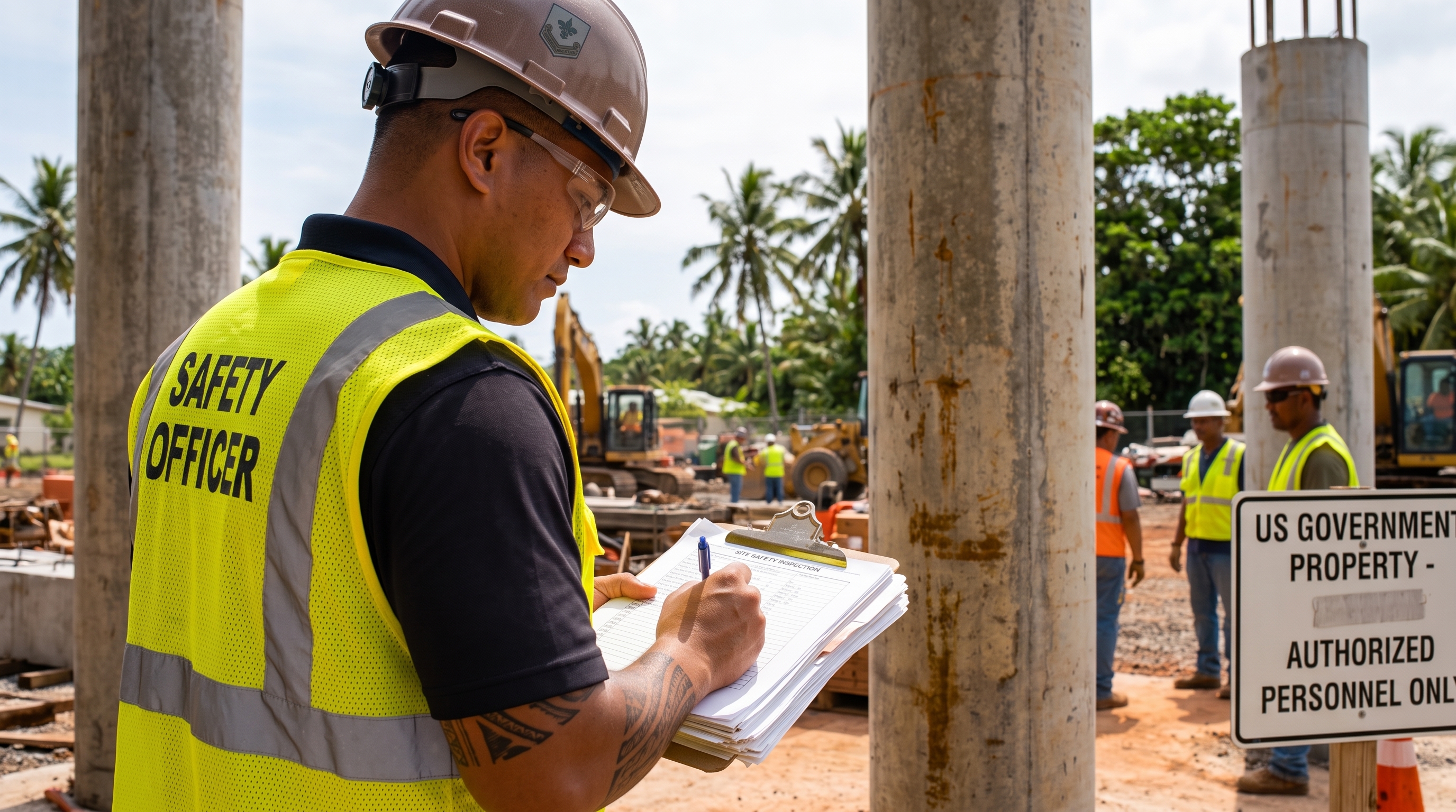 Safety officer inspecting Guam construction site